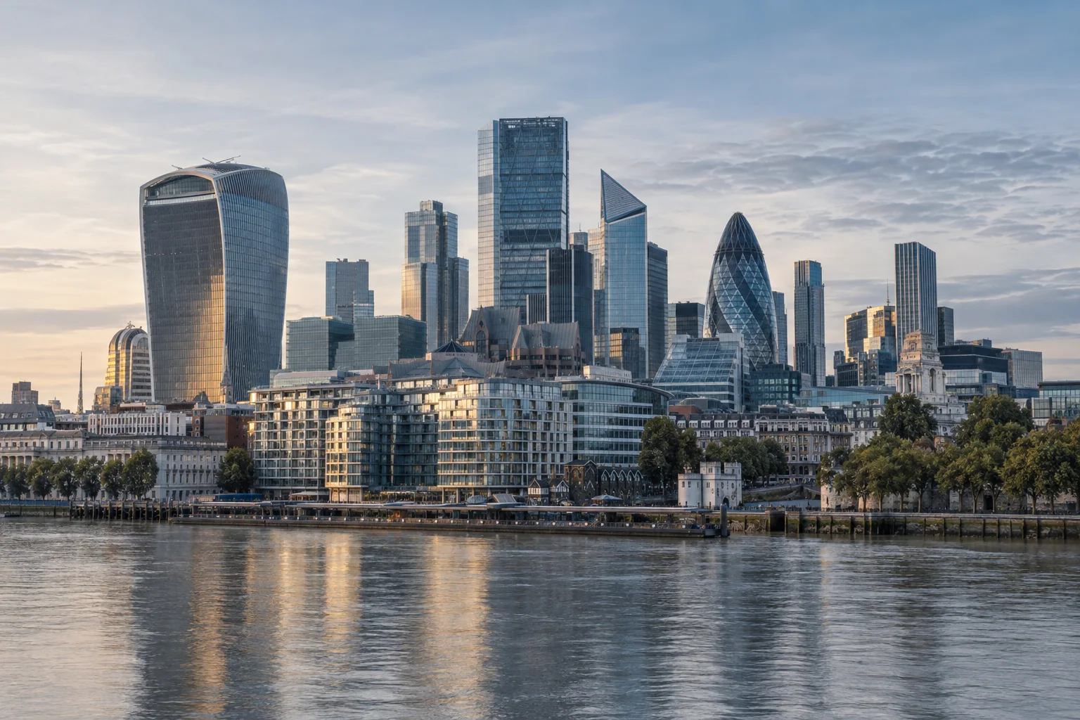 Illustrative City of London skyline with modern commercial towers.