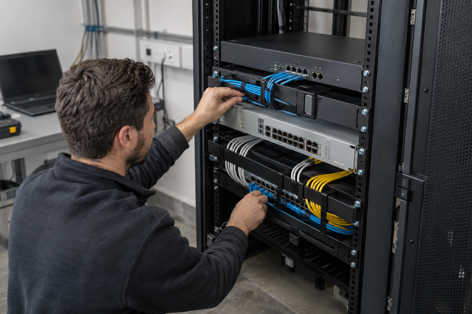 Rack-mounted network appliances and organised Ethernet connections