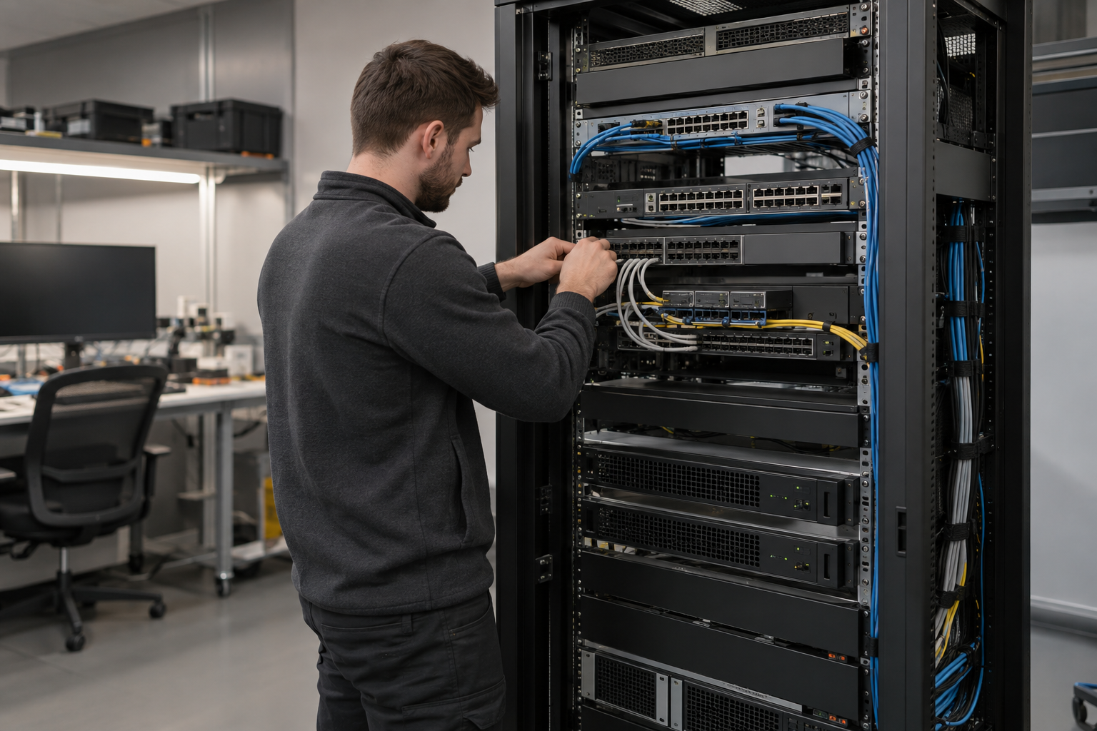 Rack-mounted network appliances and organised Ethernet connections