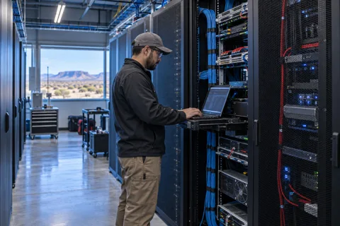 Generated service illustration: IT infrastructure and equipment rooms for New Mexico project planning